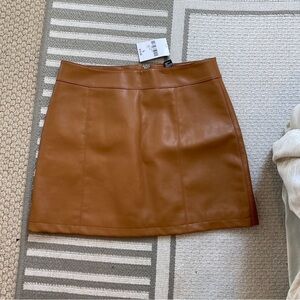 Faux leather caramel camel brown mini skirt NWT